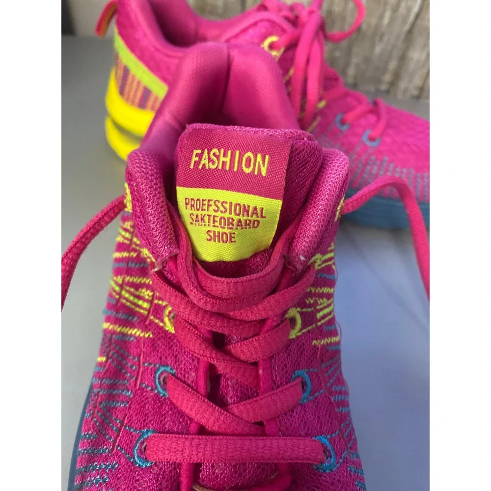 Women's Athletic Shoes‎ Pink Yellow Blue Lace Up Fashion Sneakers Size Unknown - Picture 5 of 7